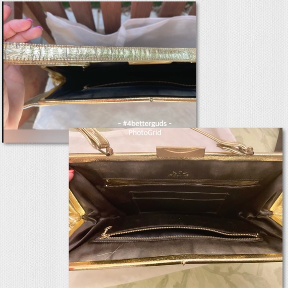 Rosart Vintage Oriental Scene Fabric Rectangle Handbag with Gold Leather Accents - Picture 5 of 16